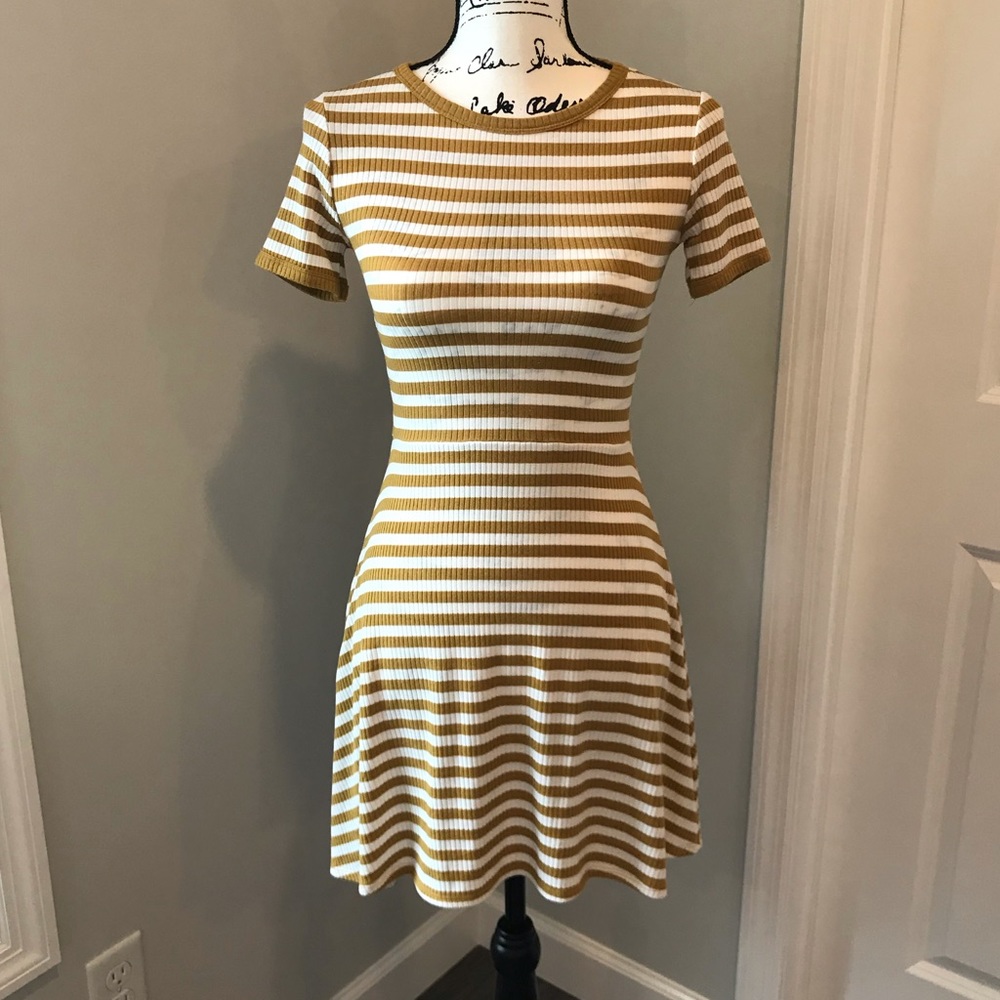 Forever 21 Mustard Striped Skater Dress